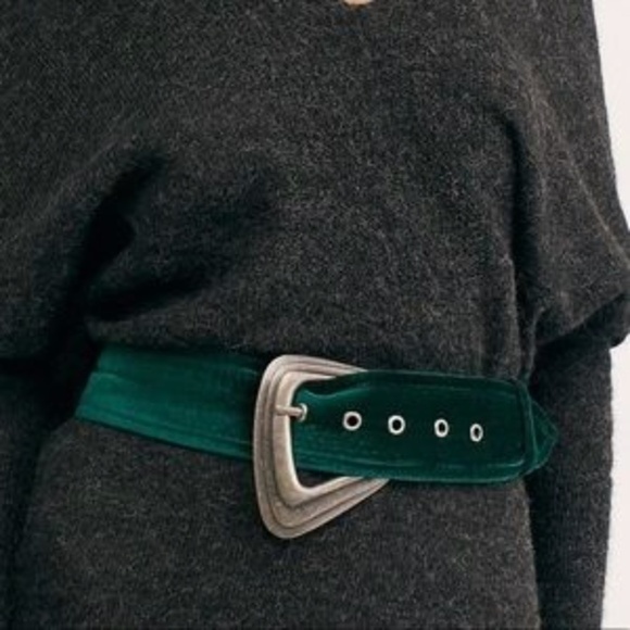 Flawed Free People Evalina Green Velvet Belt SM/M - Picture 6 of 10